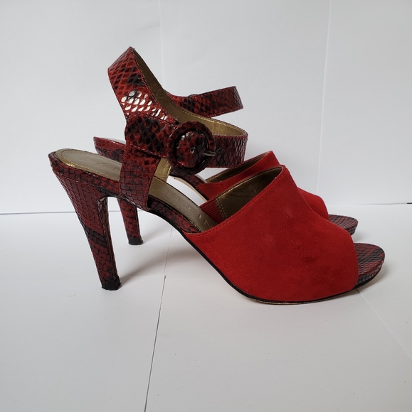 ANNE KLEIN red heeled sandals size 7.5M - Picture 2 of 8